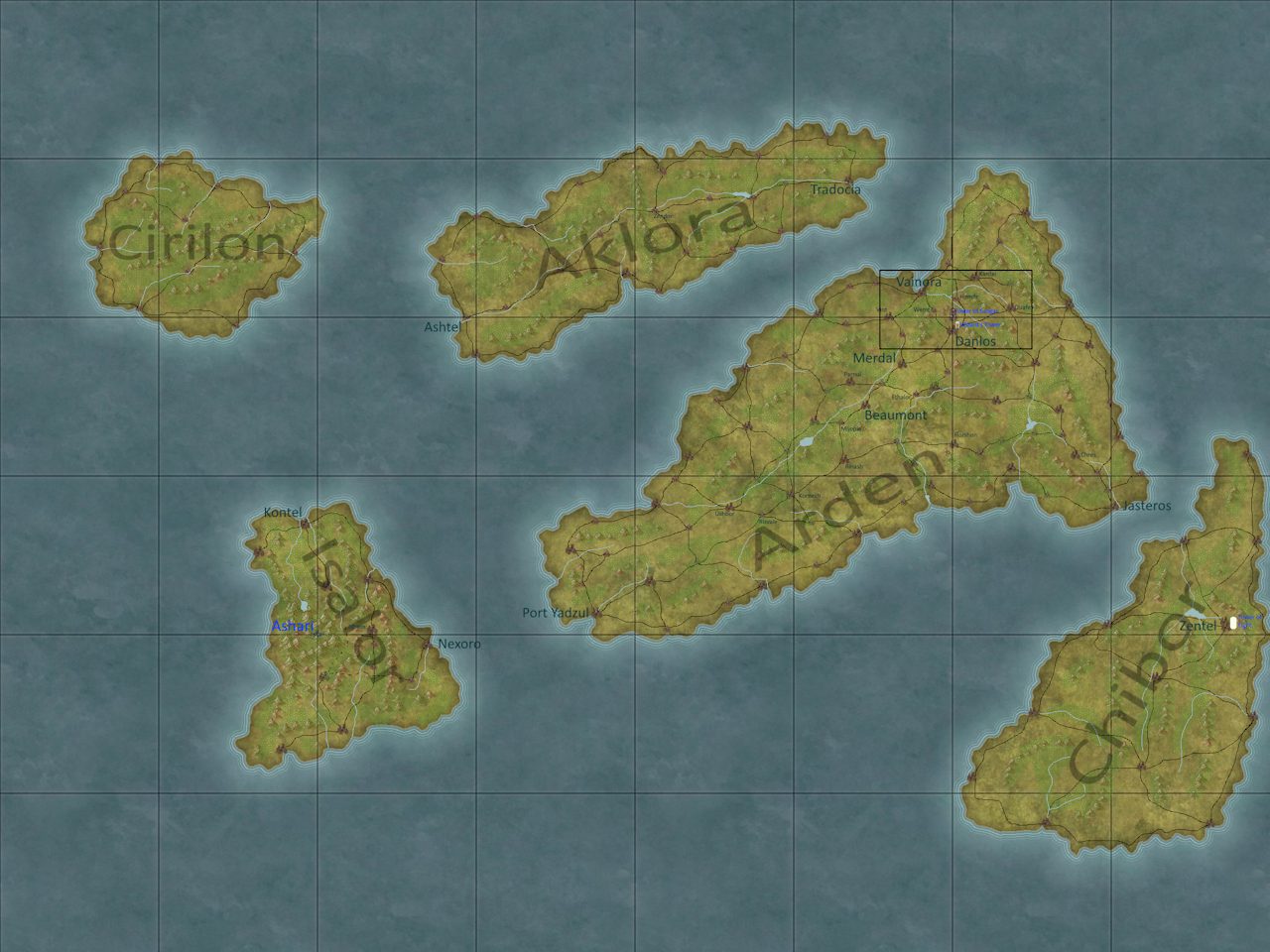 Map of the Halidar world with the Danlos region highlighted